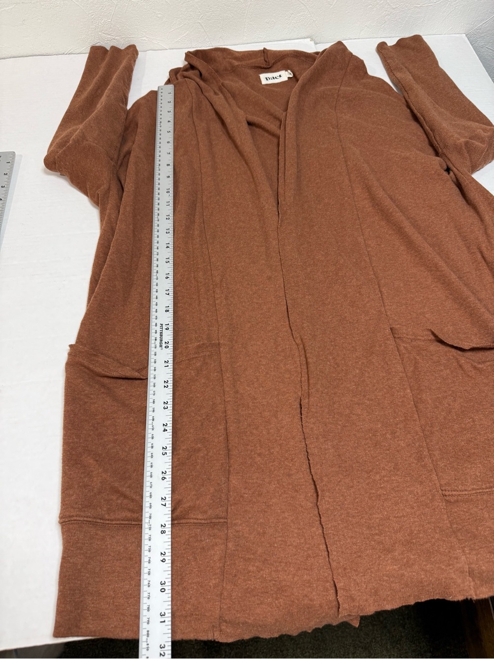 Pact Airplane Cardigan Women L/XL Rust Brown Organic Cotton Open Front Pockets - Picture 11 of 11